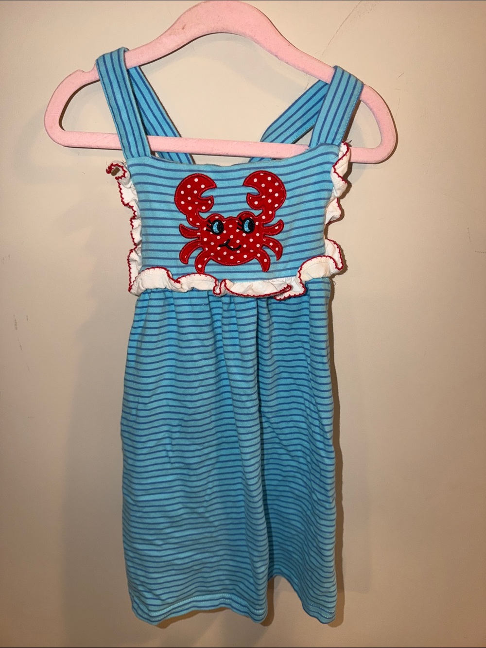 Blue Striped Crab Applique Sundress for Kids